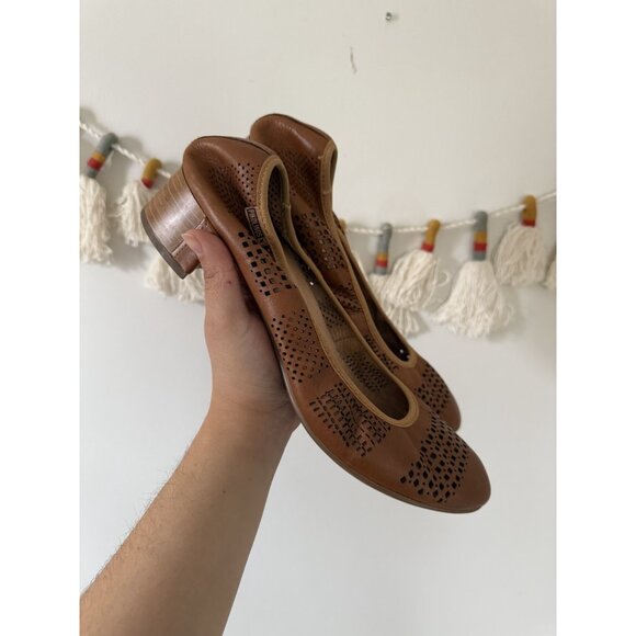 Pikolinos Brown Leather Perforated Ballet Slip On Heel Loafers Preppy Boho 42/11 - Picture 3 of 9